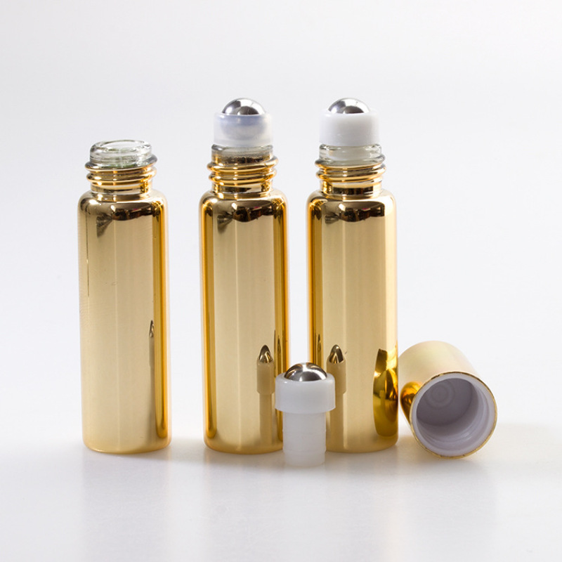 Luxury 5ml 10ml Electroplating Gold Silver Essential Oil Glass Roll on Bottle