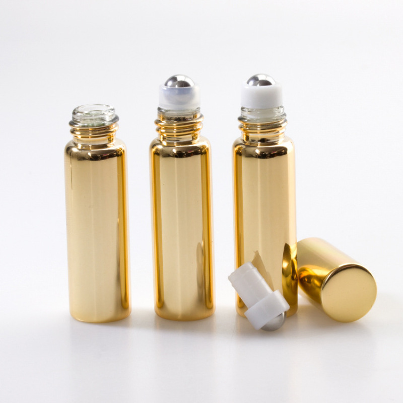 Luxury 5ml 10ml Electroplating Gold Silver Essential Oil Glass Roll on Bottle