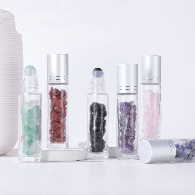 Manufacturer's Roll-on Essential Oil Bottles 5ml 10ml Glass with Crystal Jade Bead Gravel MOQ 100pcs