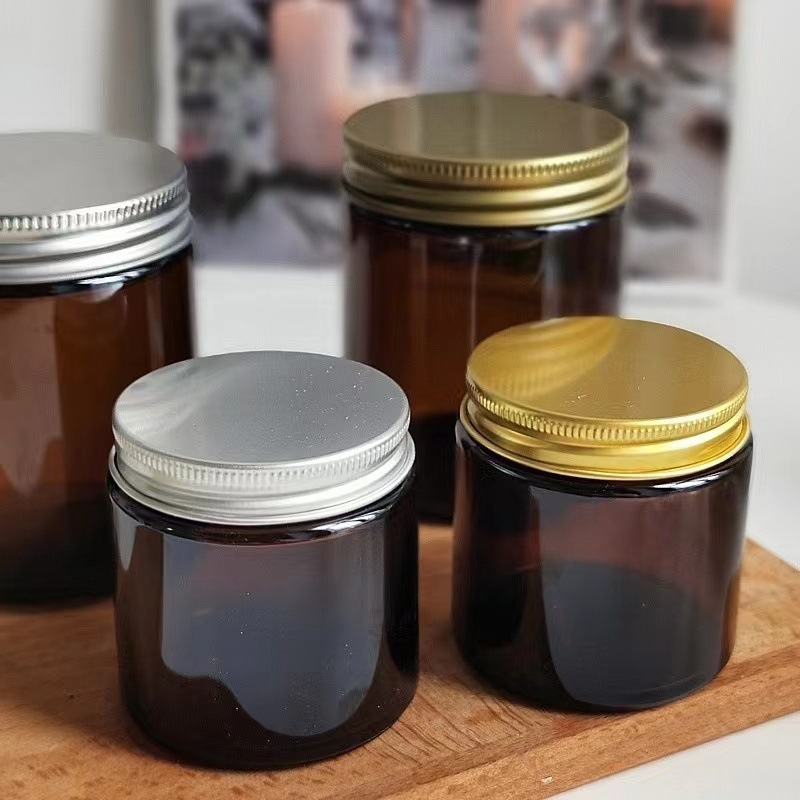 Empty 8oz Skincare Amber Glass Jar Tin Container Packaging 250g Body Face Cream Jar for Body Butter