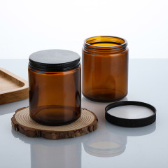 Empty 8oz Skincare Amber Glass Jar Tin Container Packaging 250g Body Face Cream Jar for Body Butter