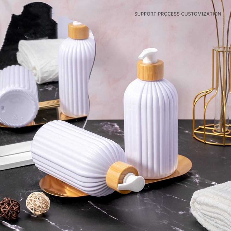 Luxury 500ml Wholesale Body Care Shampoo Bottle for Hair Conditioner Bamboo Press Plastic Bottle