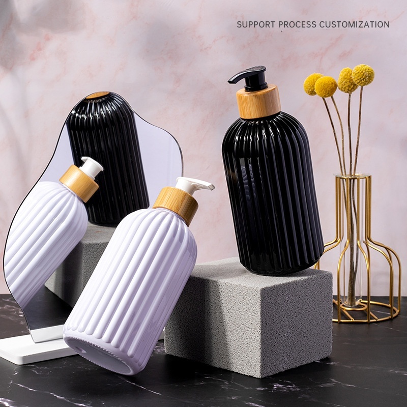 Luxury 500ml Wholesale Body Care Shampoo Bottle for Hair Conditioner Bamboo Press Plastic Bottle