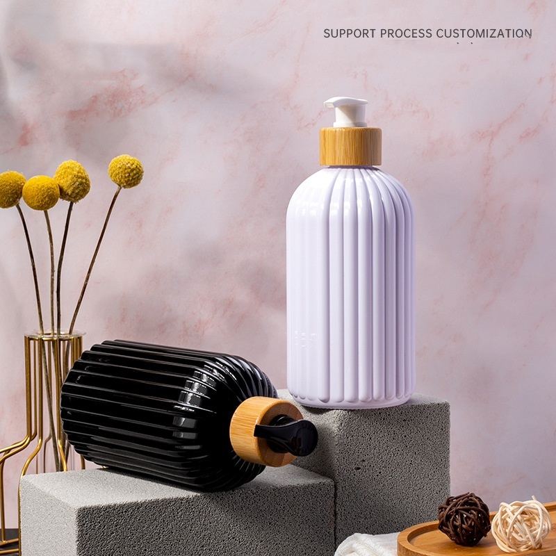 Luxury 500ml Wholesale Body Care Shampoo Bottle for Hair Conditioner Bamboo Press Plastic Bottle