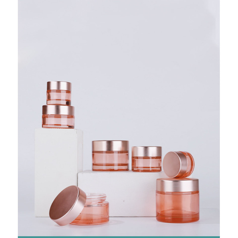 China Factory Wholesale Custom Made 50g Cosmetic Fancy Glass Jars with Plastic Lids for Face Cream and Skin Care