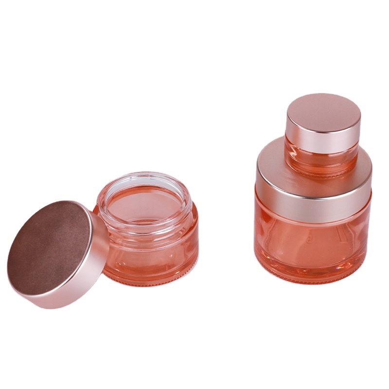China Factory Wholesale Custom Made 50g Cosmetic Fancy Glass Jars with Plastic Lids for Face Cream and Skin Care