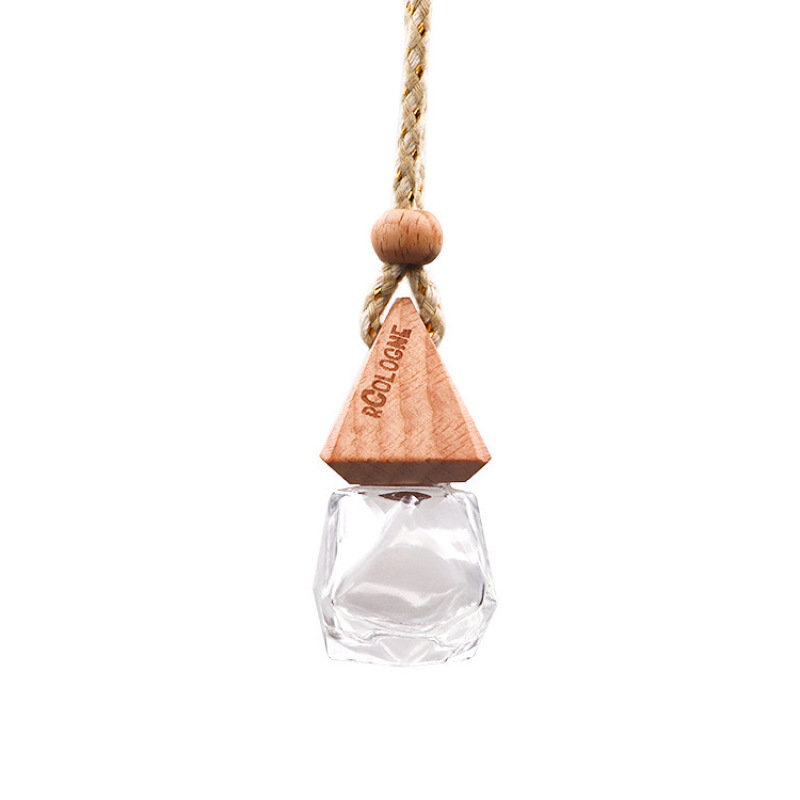 8ml Matt Black Set Mini Perfume Bottle Car Essential Oil Container clear Glass Perfume Bottles for Car with Wooden Triangle Cap
