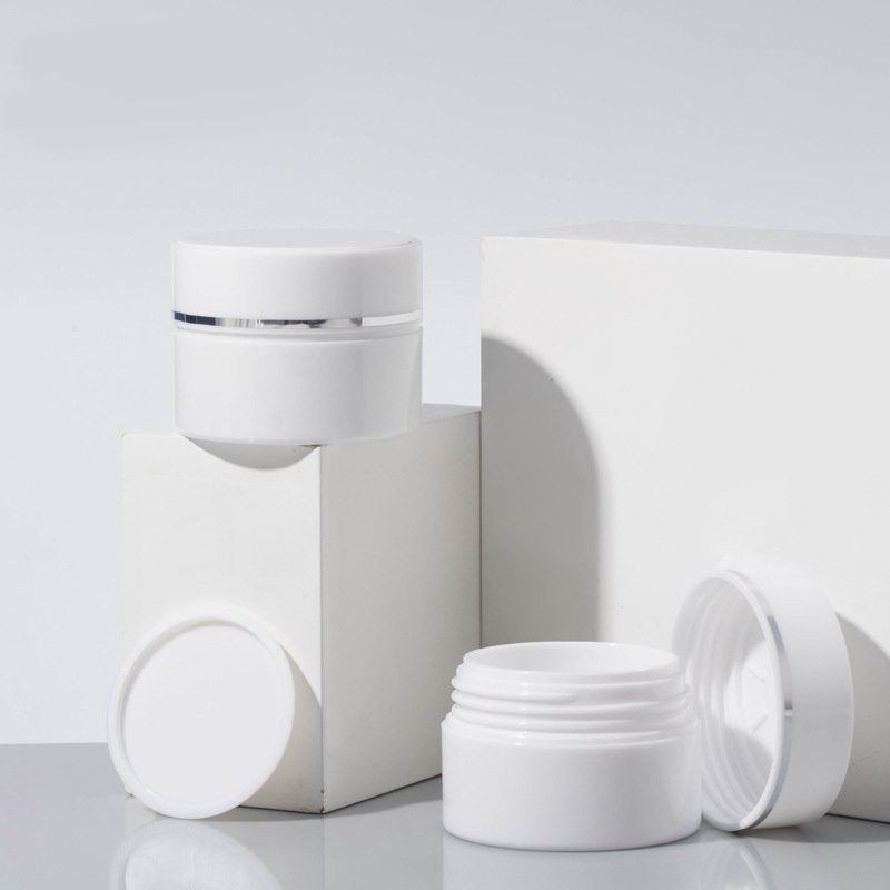 Hot Sale Luxury PS Plastic White 15g 30g Empty Cream Jars Eye Cream and Lotion Storage with Silver Lining Lids