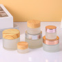 Logo Printing  Gram 5g 10g 15g 20g Jar Skincare Cosmetics Glass Jar Bamboo Lid Round Matte Cosmetic Jars