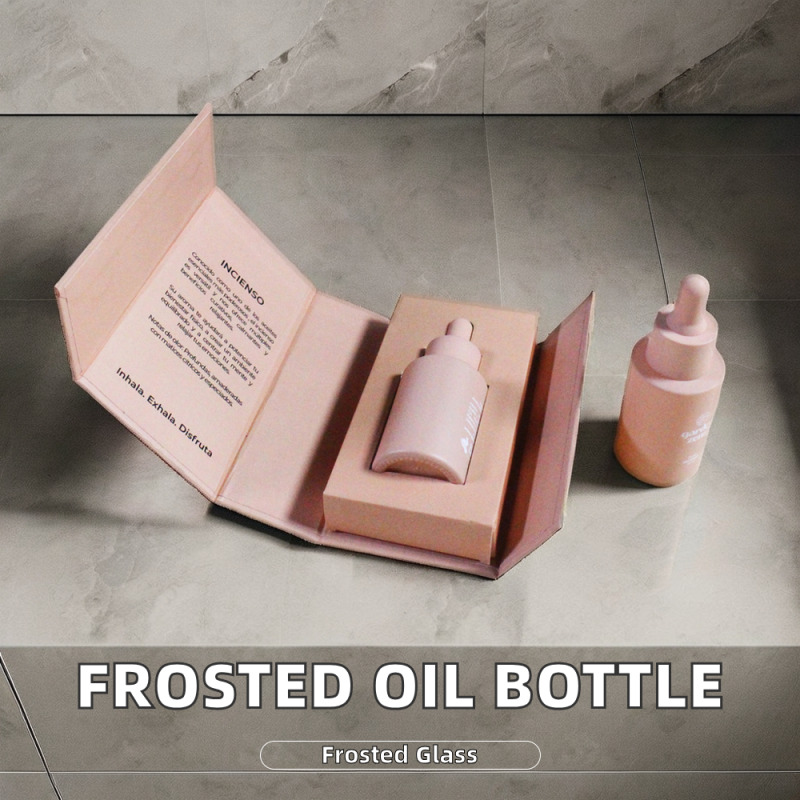 High Quality 30ml Frosted Cylinder Pink Glass Dropper Bottle with Box Essential Oil Cosmetic Free Sample Skincare Packaging