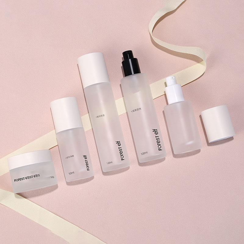 Wholesale Price glass 50g/50ml/100ml/120ml face lotion set frosted cosmetic packaging glass set for personal skin care packaging