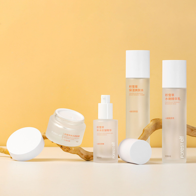 Wholesale Price glass 50g/50ml/100ml/120ml face lotion set frosted cosmetic packaging glass set for personal skin care packaging