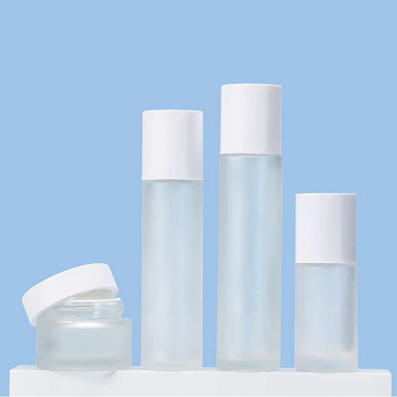 Wholesale Price glass 50g/50ml/100ml/120ml face lotion set frosted cosmetic packaging glass set for personal skin care packaging