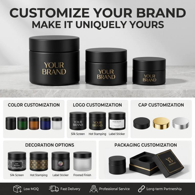 Wholesale Matte Black Color Plastic Jars Empty Cosmetic Packaging Container Plastic Cream Jar with Black Lids