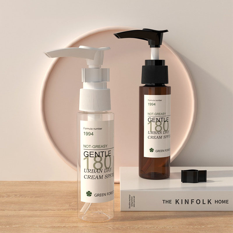 Clear Flat Shoulder Round PET Cosmetic Transparent Container Lotion Bottle Plastic 30 ml Serum Lotion Pump Bottle