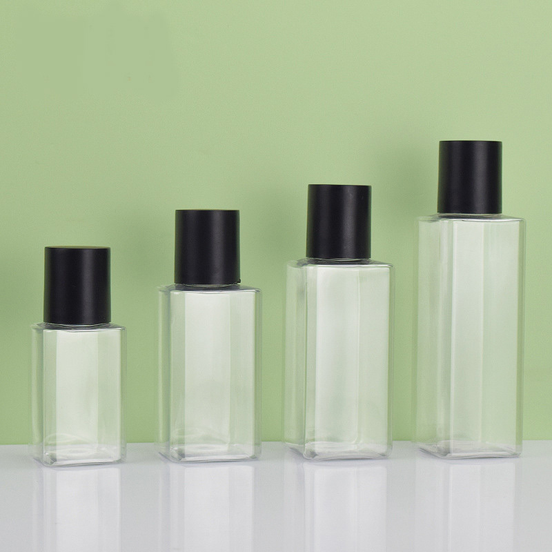 Luxury 60ml 100ml 120ml 150ml PET Plastic Square Toner Bottle Empty with Screw Cap for Skin Care Serum Lotion Shampoo