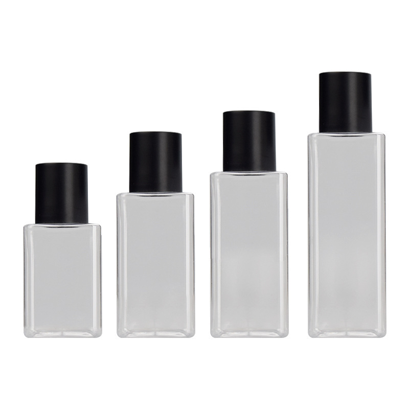 Luxury 60ml 100ml 120ml 150ml PET Plastic Square Toner Bottle Empty with Screw Cap for Skin Care Serum Lotion Shampoo