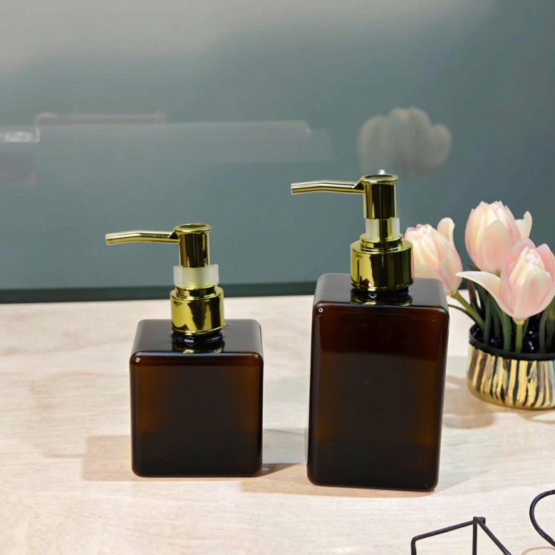 Skincare Packaging 250ml 350ml PETG Square Luxury Lotion Bottle Amber clear Square Plastic Shampoo  Bottle Lotion Pump Bottle