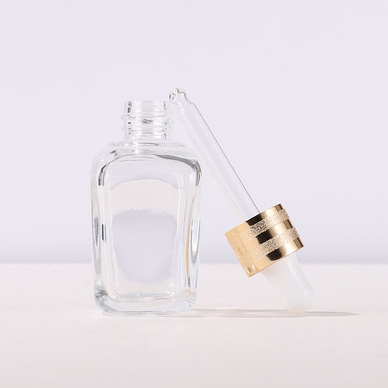 Clear 30ml Square Glass Dropper Bottle with Gold Lid for Essential Oils