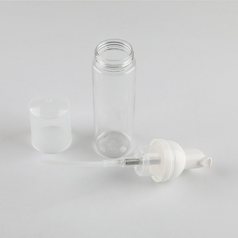 Yuyao Factory 60ml PET Plastic Round Foaming Face Wash Bottle with White Pump Sprayer Cosmetics Foam Pump Bottles