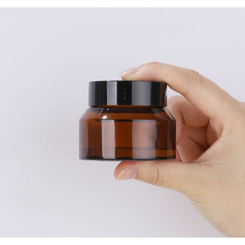 Custom Label Empty 15g 30g 50g round Glass Cream Jar with Black Plastic Lid for Skin Care and Face Cream