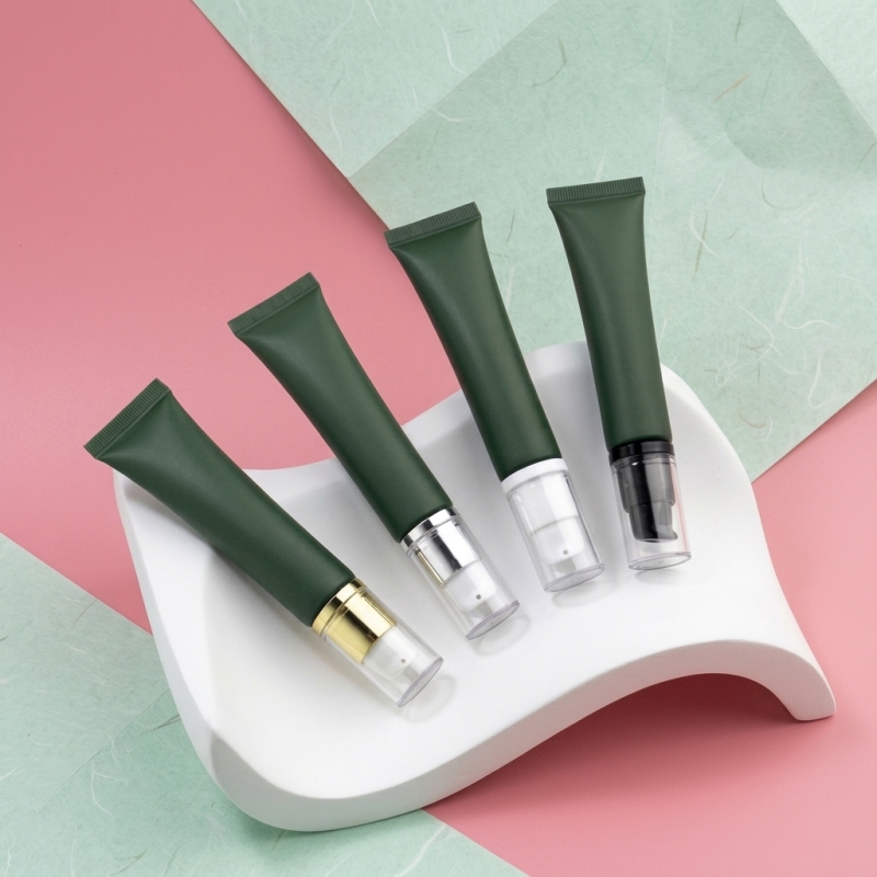 Wholesale 15ml Empty Matte Olive Green Squeeze Tube Lip Gloss Packaging Soft Cosmetic Tube with Lip Shape Cap Multiple Colors