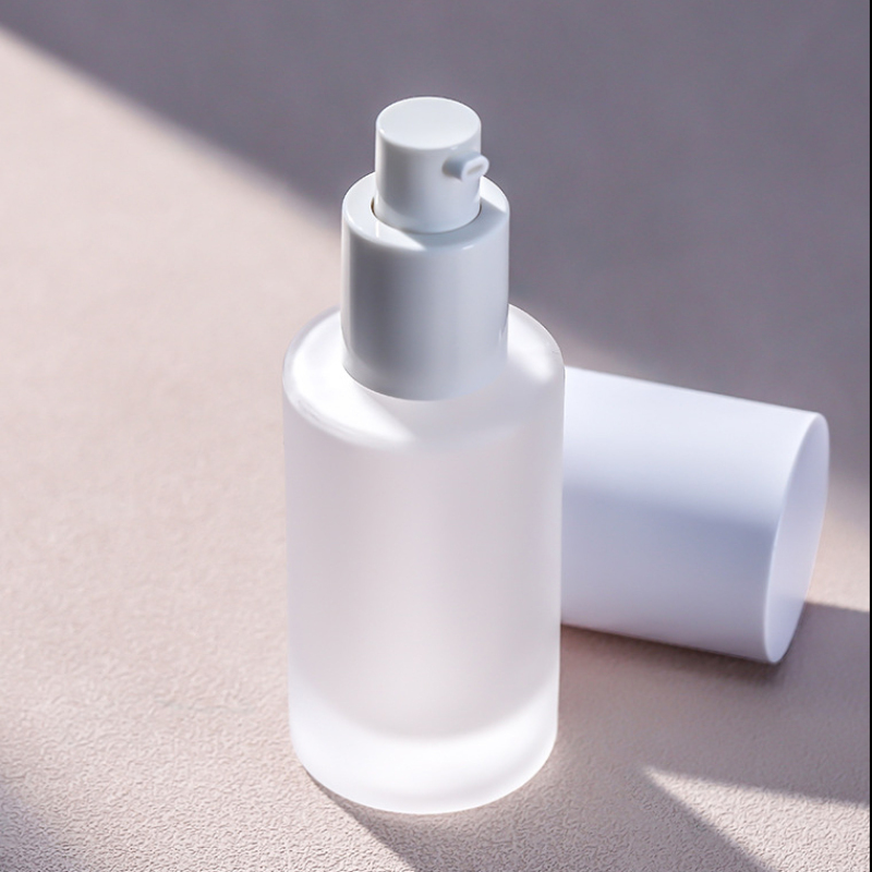 Frosted Round Pump Glass Bottle Flat Shoulder 50ml/100ml/120ml Skincare Packaging Set 100% Paper Box for Face Cream Low MOQ