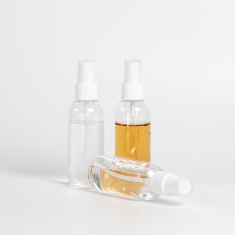 For Clear 80ml Round PET Plastic Transparent Cosmetic Spray Bottles Discounted in Stock with Pump Sayer Sealing MOQ 100pcs