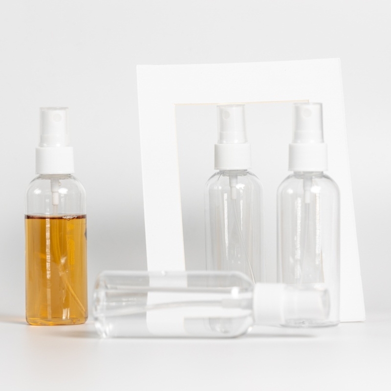 For Clear 80ml Round PET Plastic Transparent Cosmetic Spray Bottles Discounted in Stock with Pump Sayer Sealing MOQ 100pcs