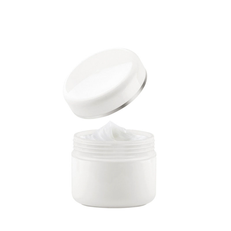 Custom Logo 250ml Luxury Cream Jar 8 oz White Plastic Luxury Skincare Jar with Silver Edge Recyclable for Skin Care