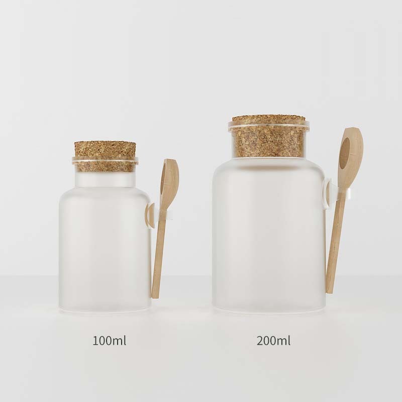 100g 200g 300ml 500ml Empty Matte Plastic Bath Salts Packaging Jar with Wooden Spoon Ready Stock