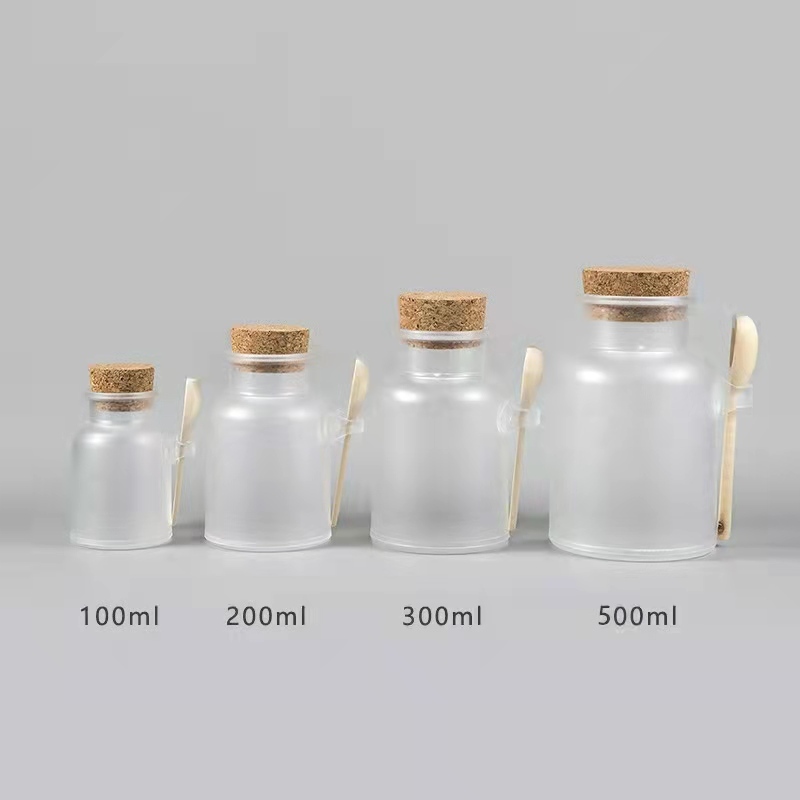 100g 200g 300ml 500ml Empty Matte Plastic Bath Salts Packaging Jar with Wooden Spoon Ready Stock