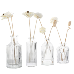 Perfume Bottle Clear Fragrance Glass Reed Diffuser Bottle Empty Vintage Style Ribbed Decorative Bottles for Aromatics