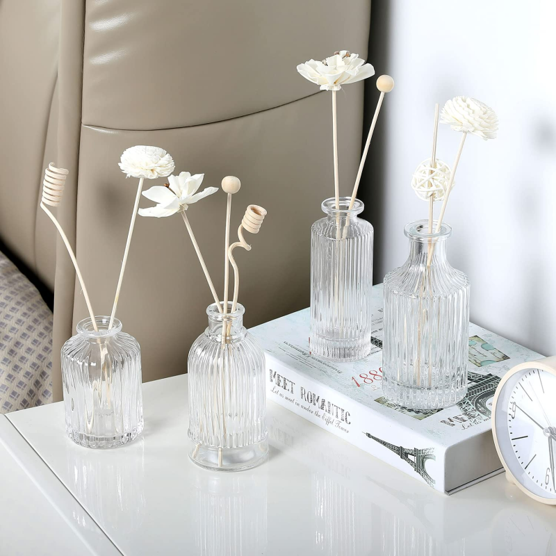 Perfume Bottle Clear Fragrance Glass Reed Diffuser Bottle Empty Vintage Style Ribbed Decorative Bottles for Aromatics