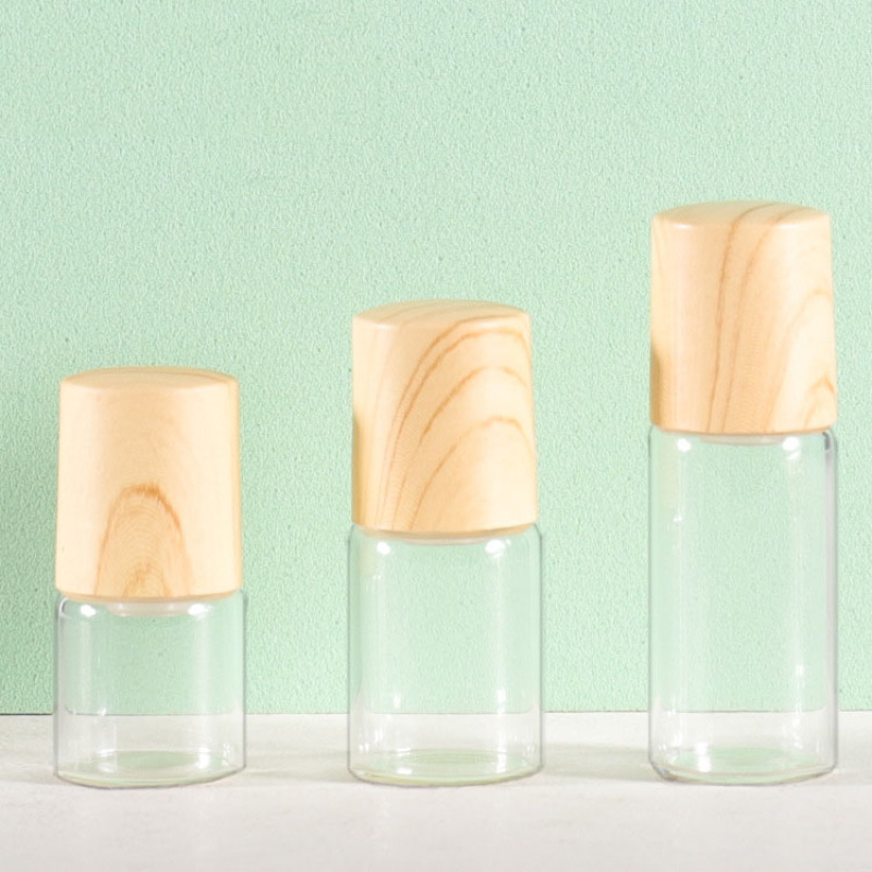 Clear Essential Oil Roll-on Bottles with Wood Lid 1ml 2ml 3ml 5ml Empty Perfume Glass Minimum Order 100pcs