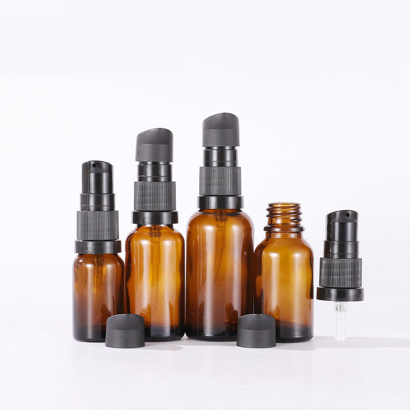 Wholesale 5ml10ml15ml20ml30ml50ml100ml Amber Empty Luxury Lotion Glass Bottle with Black Plastic Pump