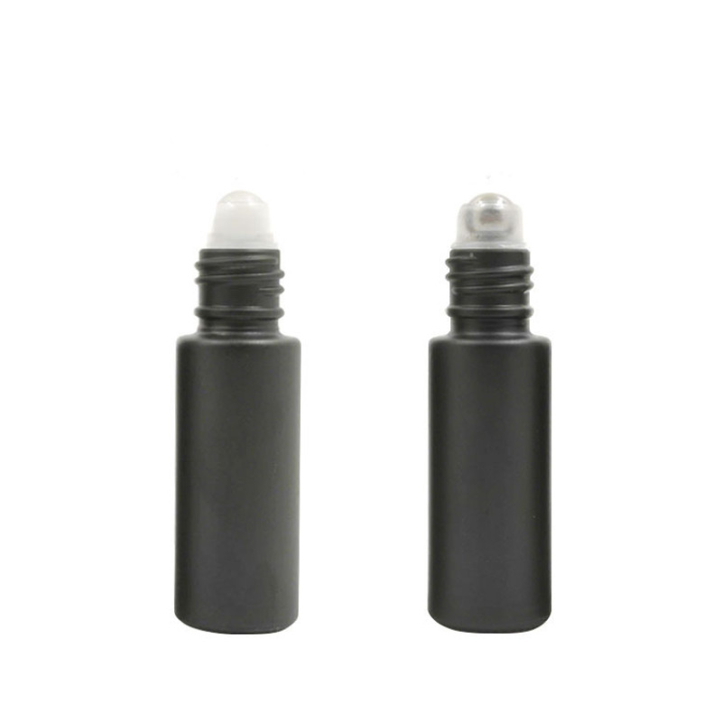 High-End 4ml Black Frosted Glass Roll-on Bottle for Skin Care Serum Empty with Screw Cap MOQ 100pcs