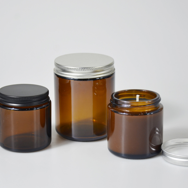 Wholesale Empty Glass Jar 100ml 250ml Clear Frosted Amber Matte Black Candle Jars with Aluminum Lids