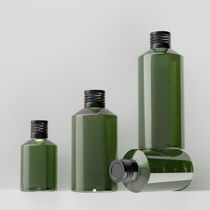 50ml 100ml Dark Green Plastic  Lotion Bottles Oblique Shoulder Black Alumina Cover Empty Bottles for Lotion Toner Water Bottle