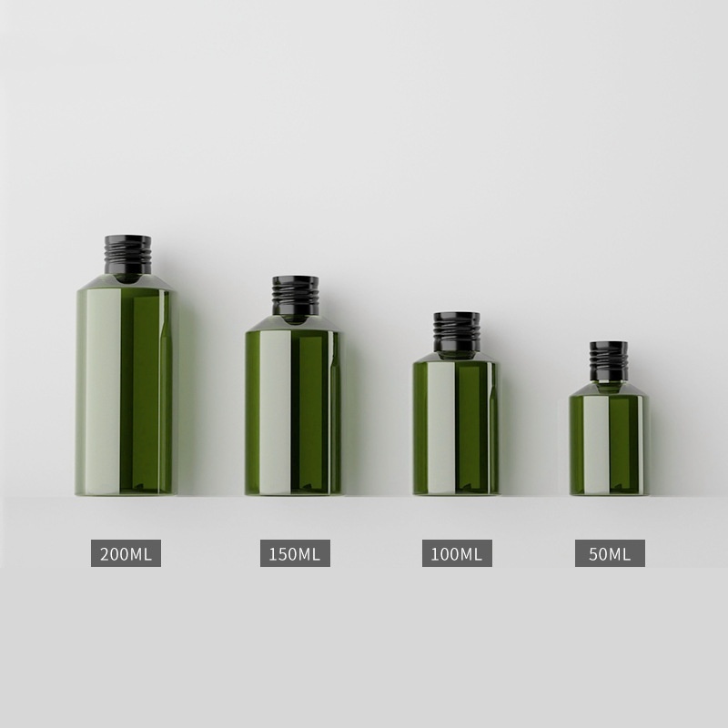 50ml 100ml Dark Green Plastic  Lotion Bottles Oblique Shoulder Black Alumina Cover Empty Bottles for Lotion Toner Water Bottle