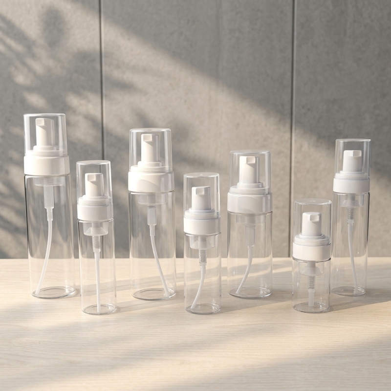 200ml Empty Clear Plastic Transparent PET Foaming Bottle with Dust Cap for Face Wash Hand Soap Skincare Packaging
