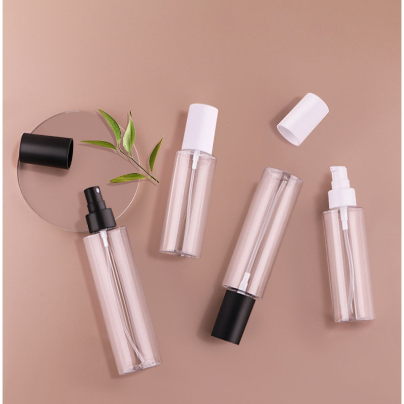 Empty Cylinder Custom Plastic Bottle 100ml 200ml Portable Private Label Clear Spray Lotion Pump Bottle for Beauty Brands