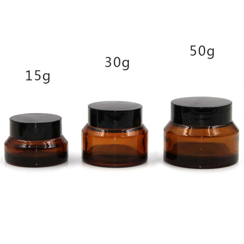 Empty Cosmetics Cream Ember Glass Jar with Black Crew Cup