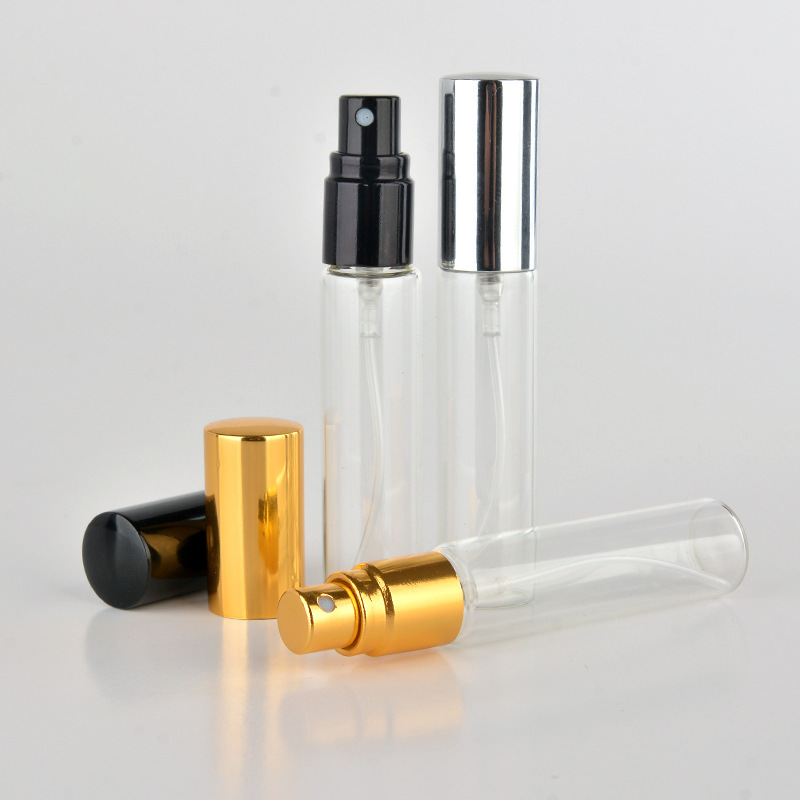 10ml Aluminum Cover Clear Straight Round Glass Cosmetic  Elegant Spray Perfume Bottle with Pump Sprayer