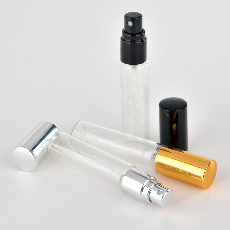 10ml Aluminum Cover Clear Straight Round Glass Cosmetic  Elegant Spray Perfume Bottle with Pump Sprayer