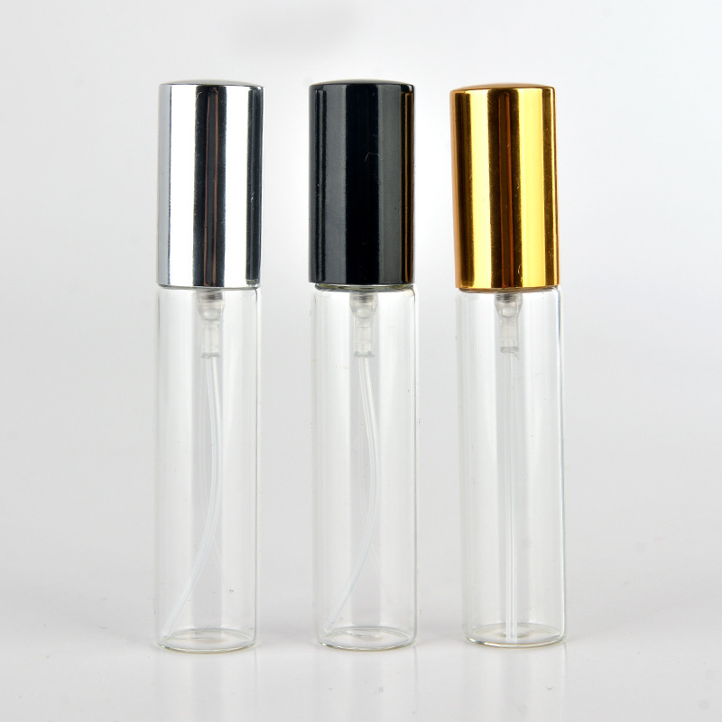 10ml Aluminum Cover Clear Straight Round Glass Cosmetic  Elegant Spray Perfume Bottle with Pump Sprayer