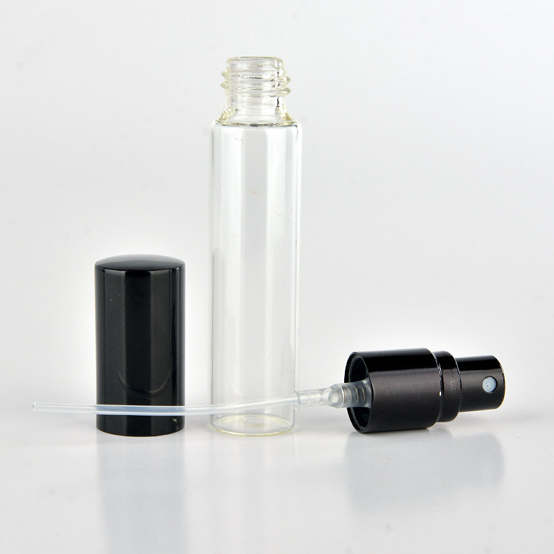 10ml Aluminum Cover Clear Straight Round Glass Cosmetic  Elegant Spray Perfume Bottle with Pump Sprayer