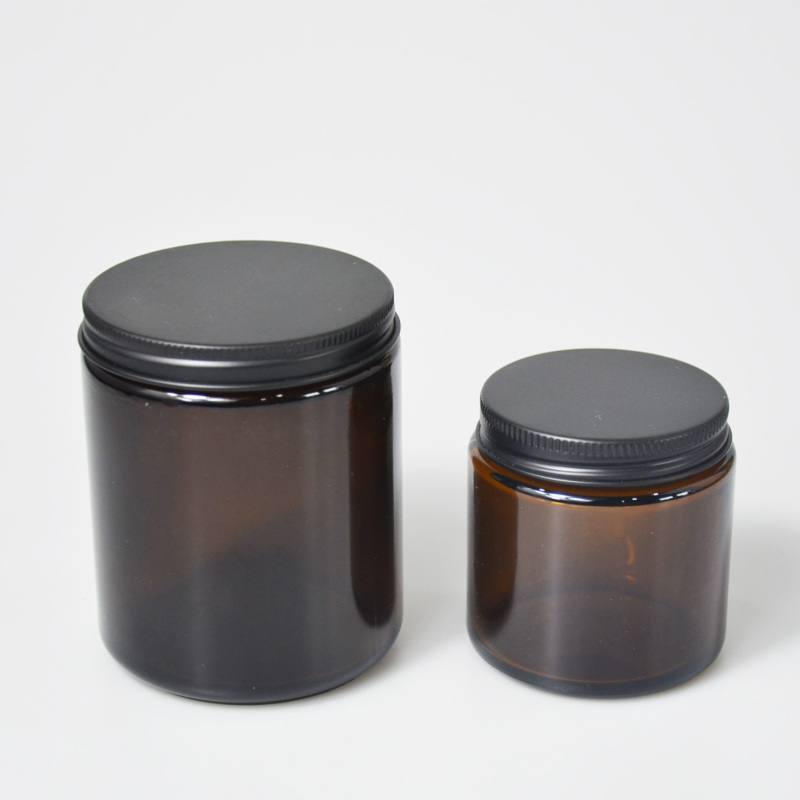 Empty 250ml Amber Matte Black Color Glass Candle Jars Luxury for Candles with Aluminum Lid