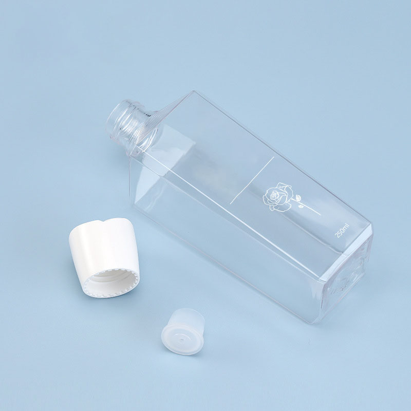Luxury Clear 250ML PETG Plastic Toner Bottles Rose-shaped Cap Skincare Bottle Cosmetic Packaging