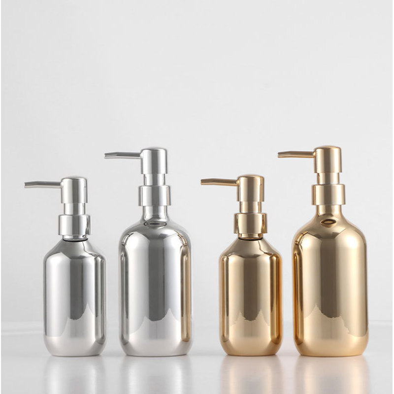 Luxury 10oz 16oz PET Plating Gold and Silver Plastic Bottle With Pump for Shampoo,shower Gel,lotion and Etc